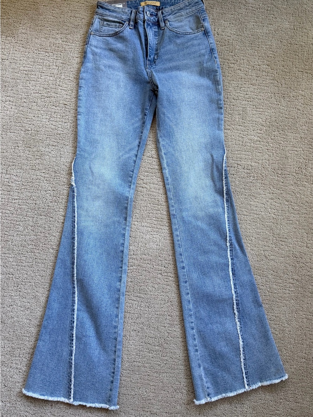 Shyanne Luna Light Blue Boot Cut Jeans with Frayed Side Seams